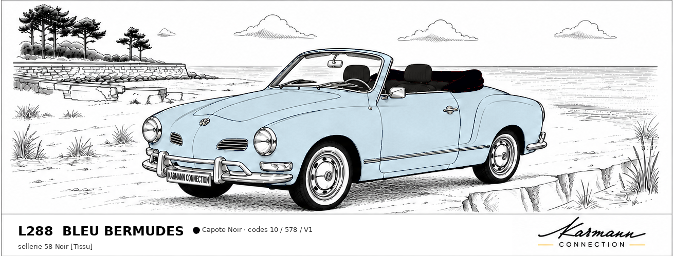 Karmann Ghia Type 14 Cabriolet L288 Bleu Bermudes Bermuda