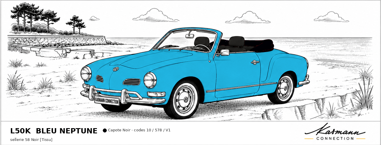 Karmann Ghia Type 14 Cabriolet L50K Bleu Neptune Neptune blue