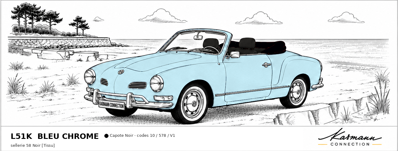Karmann Ghia Type 14 Cabriolet L51K Bleu Chrome Chrome blue