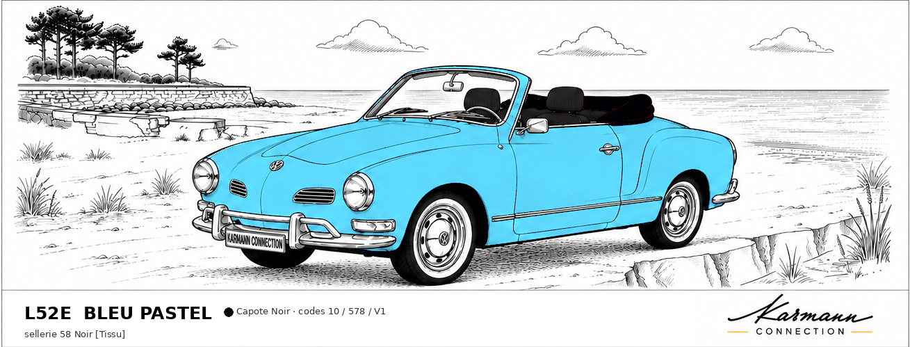 Karmann Ghia Type 14 Cabriolet L52E Bleu pastel Pastel blue