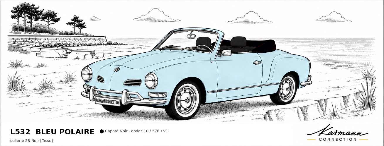 Karmann Ghia Type 14 Cabriolet L532 Bleu polaire Polar blue