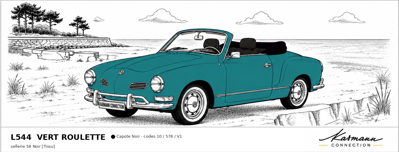 Karmann Ghia Type 14 Cabriolet L544 Vert roulette Roulette green