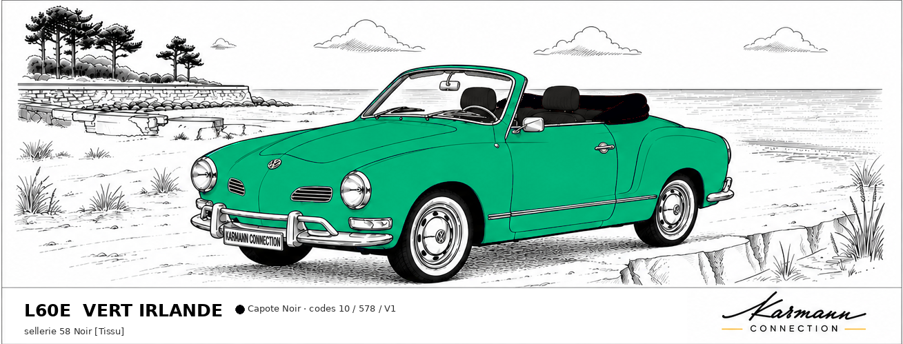 Karmann Ghia Type 14 Cabriolet L60E Vert Irlande Irish green