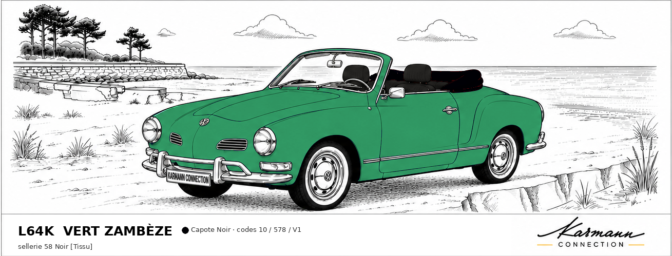 Karmann Ghia Type 14 Cabriolet L64K Vert Zambèze Zambesi green