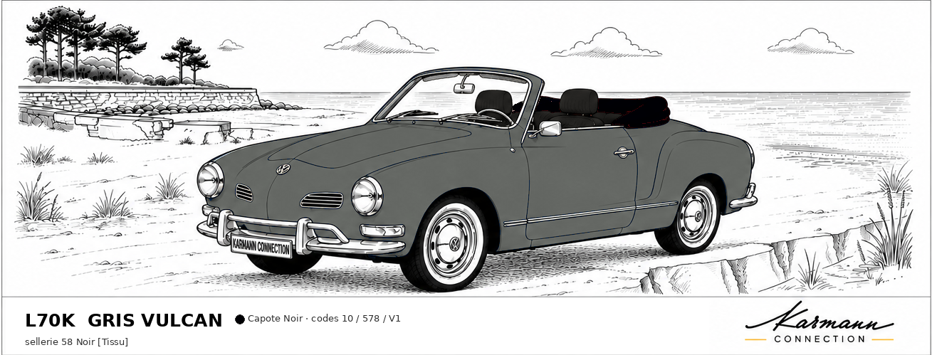 Karmann Ghia Type 14 Cabriolet L70K Gris Vulcan Vulcan grey