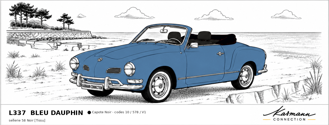 Karmann Ghia Type 14 Cabriolet L337 Bleu dauphin Dolphin blue