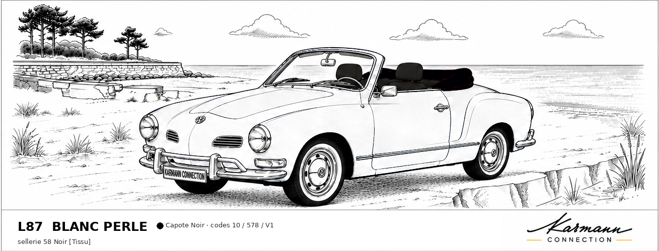 Karmann Ghia Type 14 Cabriolet L87 Blanc perle Pearl white